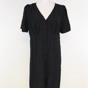 Old Navy Black Button Front Dress Size XL Short Sleeve V-Neck Drapey Casual Midi